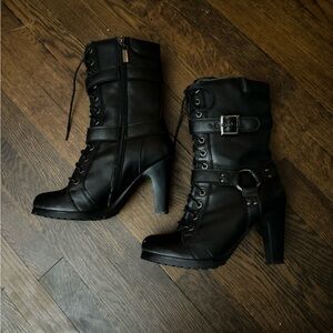 Black motorcycle high heel boots